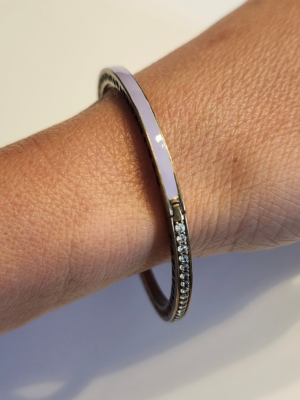 Retired Lavender Enamel, Sterling Silver & CZ Radiant Hearts of Pandora Bracelet
